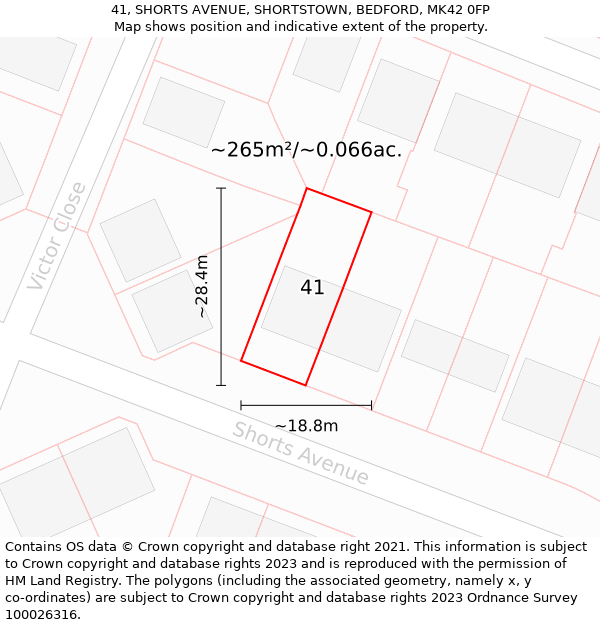 41, SHORTS AVENUE, SHORTSTOWN, BEDFORD, MK42 0FP: Plot and title map