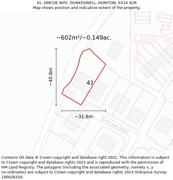 41, SIMCOE WAY, DUNKESWELL, HONITON, EX14 4UR: Plot and title map