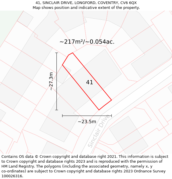 41, SINCLAIR DRIVE, LONGFORD, COVENTRY, CV6 6QX: Plot and title map