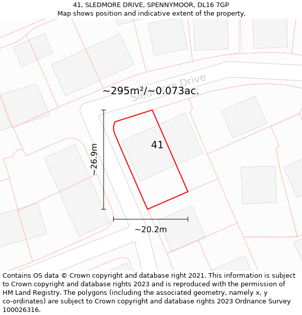 41, SLEDMORE DRIVE, SPENNYMOOR, DL16 7GP: Plot and title map