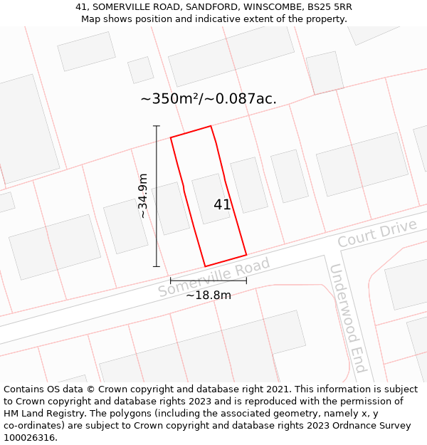 41, SOMERVILLE ROAD, SANDFORD, WINSCOMBE, BS25 5RR: Plot and title map