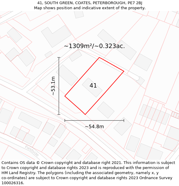 41, SOUTH GREEN, COATES, PETERBOROUGH, PE7 2BJ: Plot and title map