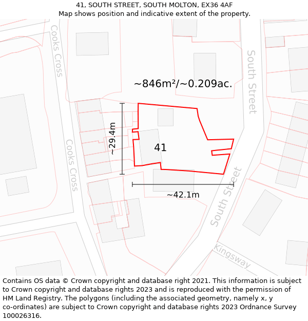 41, SOUTH STREET, SOUTH MOLTON, EX36 4AF: Plot and title map