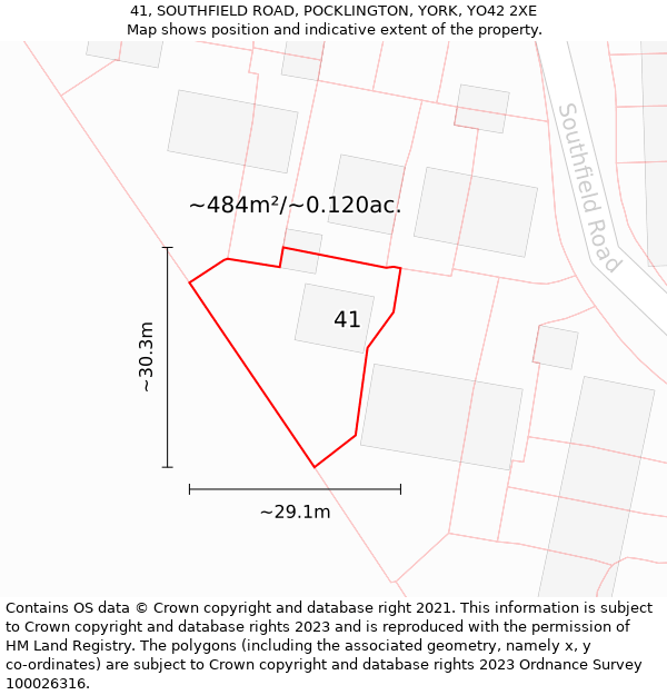 41, SOUTHFIELD ROAD, POCKLINGTON, YORK, YO42 2XE: Plot and title map