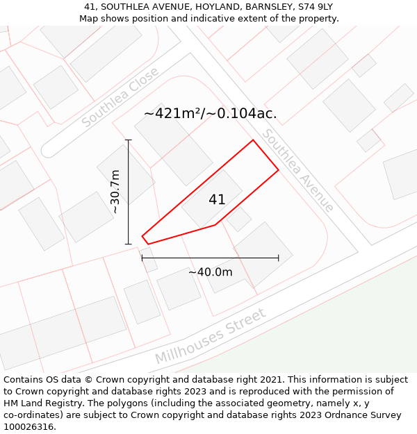 41, SOUTHLEA AVENUE, HOYLAND, BARNSLEY, S74 9LY: Plot and title map