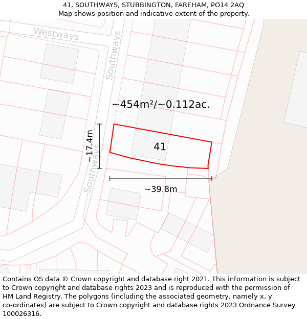 41, SOUTHWAYS, STUBBINGTON, FAREHAM, PO14 2AQ: Plot and title map