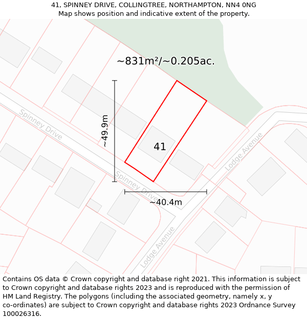 41, SPINNEY DRIVE, COLLINGTREE, NORTHAMPTON, NN4 0NG: Plot and title map