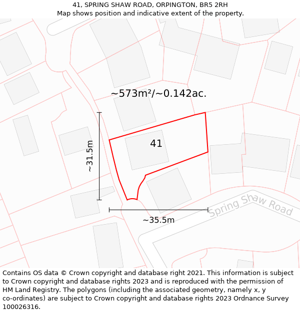41, SPRING SHAW ROAD, ORPINGTON, BR5 2RH: Plot and title map