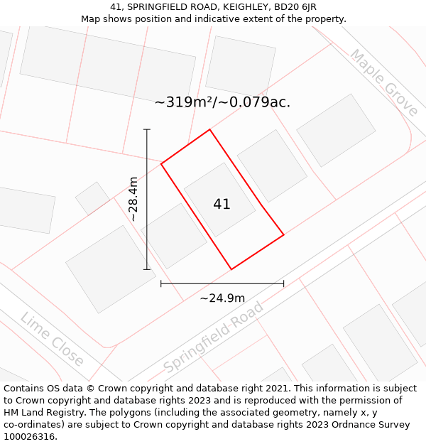 41, SPRINGFIELD ROAD, KEIGHLEY, BD20 6JR: Plot and title map