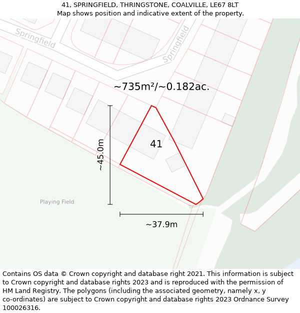 41, SPRINGFIELD, THRINGSTONE, COALVILLE, LE67 8LT: Plot and title map