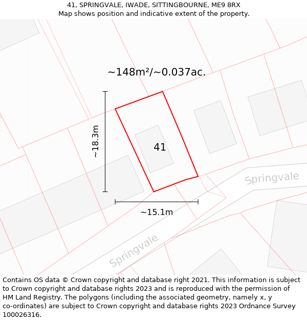 41, SPRINGVALE, IWADE, SITTINGBOURNE, ME9 8RX: Plot and title map