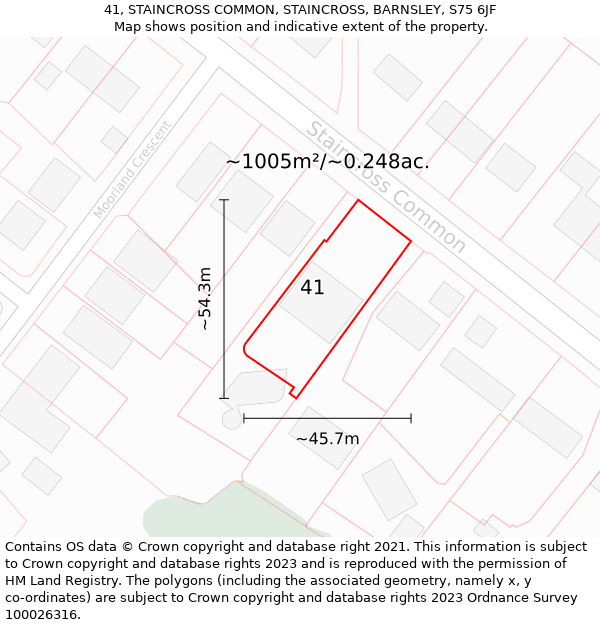 41, STAINCROSS COMMON, STAINCROSS, BARNSLEY, S75 6JF: Plot and title map