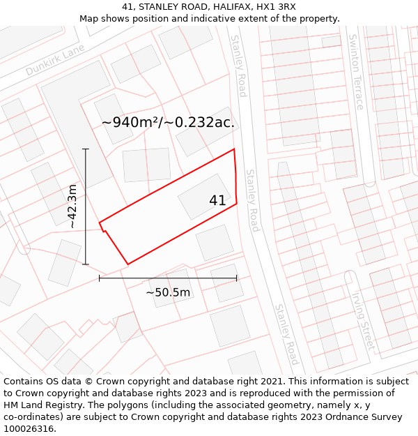 41, STANLEY ROAD, HALIFAX, HX1 3RX: Plot and title map