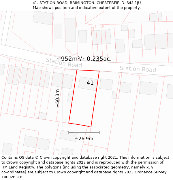 41, STATION ROAD, BRIMINGTON, CHESTERFIELD, S43 1JU: Plot and title map