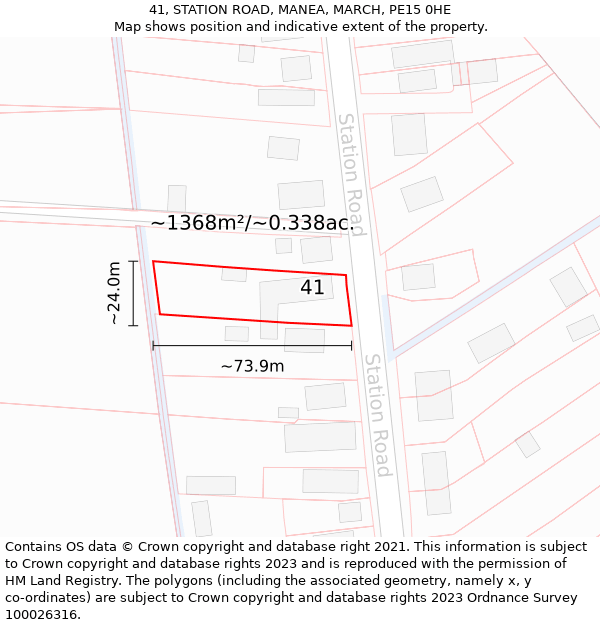 41, STATION ROAD, MANEA, MARCH, PE15 0HE: Plot and title map
