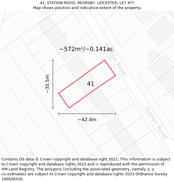 41, STATION ROAD, REARSBY, LEICESTER, LE7 4YY: Plot and title map