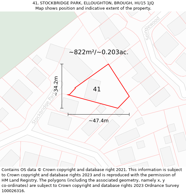 41, STOCKBRIDGE PARK, ELLOUGHTON, BROUGH, HU15 1JQ: Plot and title map