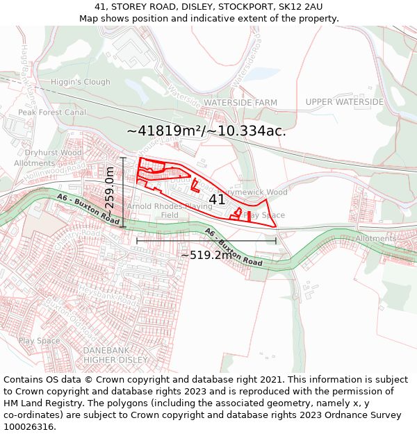 41, STOREY ROAD, DISLEY, STOCKPORT, SK12 2AU: Plot and title map