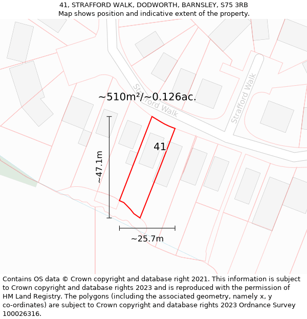 41, STRAFFORD WALK, DODWORTH, BARNSLEY, S75 3RB: Plot and title map