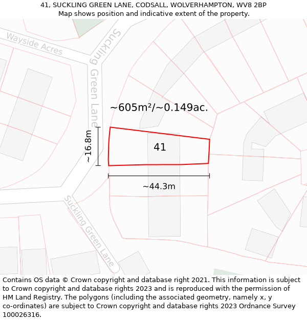 41, SUCKLING GREEN LANE, CODSALL, WOLVERHAMPTON, WV8 2BP: Plot and title map