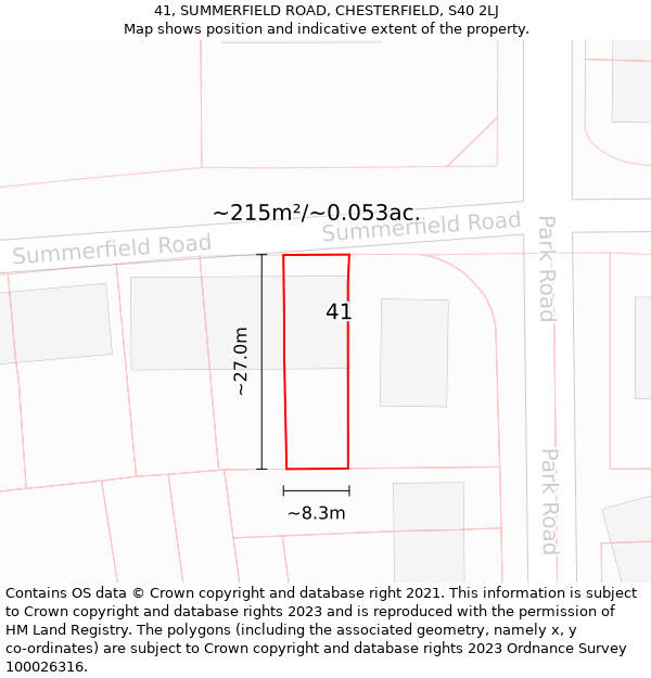 41, SUMMERFIELD ROAD, CHESTERFIELD, S40 2LJ: Plot and title map