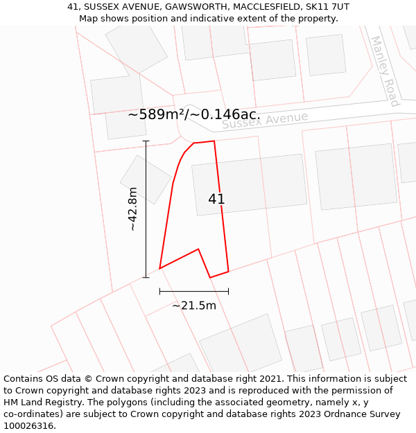 41, SUSSEX AVENUE, GAWSWORTH, MACCLESFIELD, SK11 7UT: Plot and title map