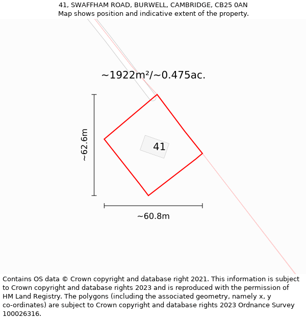 41, SWAFFHAM ROAD, BURWELL, CAMBRIDGE, CB25 0AN: Plot and title map