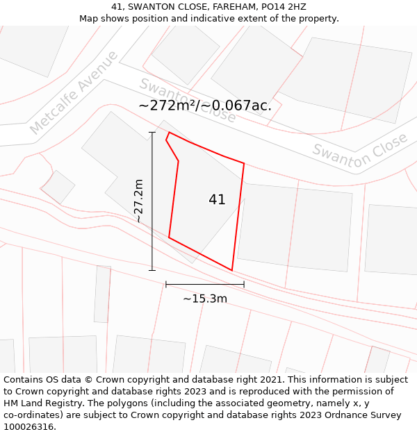 41, SWANTON CLOSE, FAREHAM, PO14 2HZ: Plot and title map