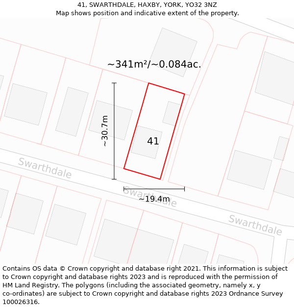 41, SWARTHDALE, HAXBY, YORK, YO32 3NZ: Plot and title map