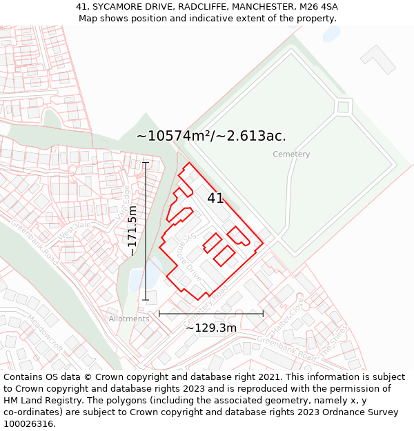 41, SYCAMORE DRIVE, RADCLIFFE, MANCHESTER, M26 4SA: Plot and title map