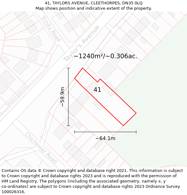 41, TAYLORS AVENUE, CLEETHORPES, DN35 0LQ: Plot and title map