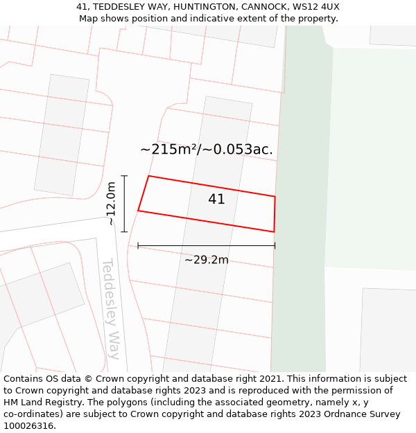 41, TEDDESLEY WAY, HUNTINGTON, CANNOCK, WS12 4UX: Plot and title map