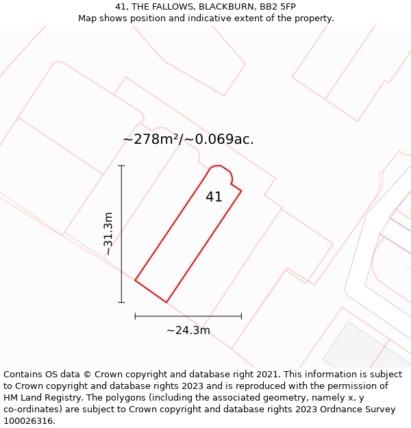 41, THE FALLOWS, BLACKBURN, BB2 5FP: Plot and title map