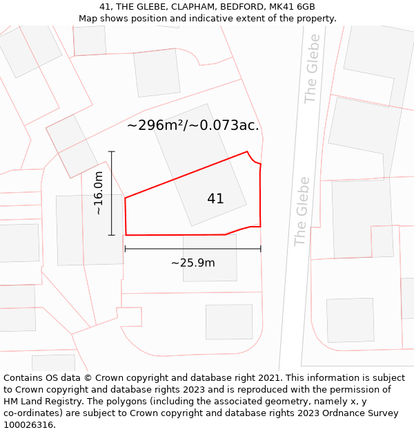 41, THE GLEBE, CLAPHAM, BEDFORD, MK41 6GB: Plot and title map