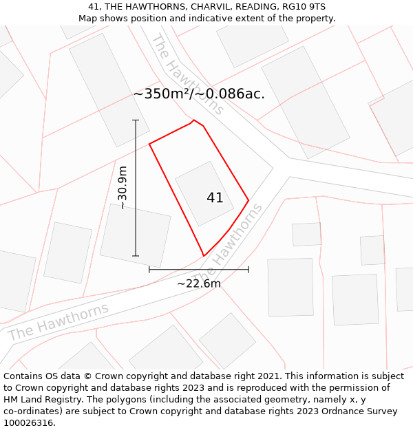 41, THE HAWTHORNS, CHARVIL, READING, RG10 9TS: Plot and title map