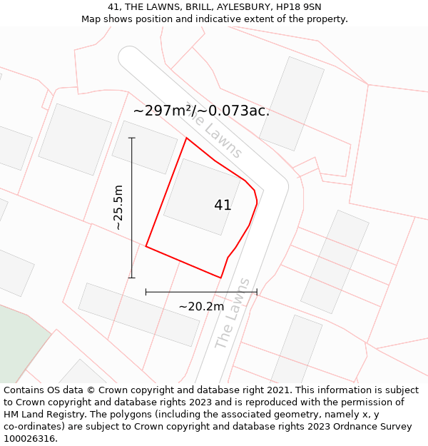 41, THE LAWNS, BRILL, AYLESBURY, HP18 9SN: Plot and title map