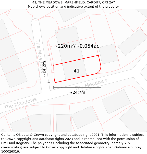 41, THE MEADOWS, MARSHFIELD, CARDIFF, CF3 2AY: Plot and title map