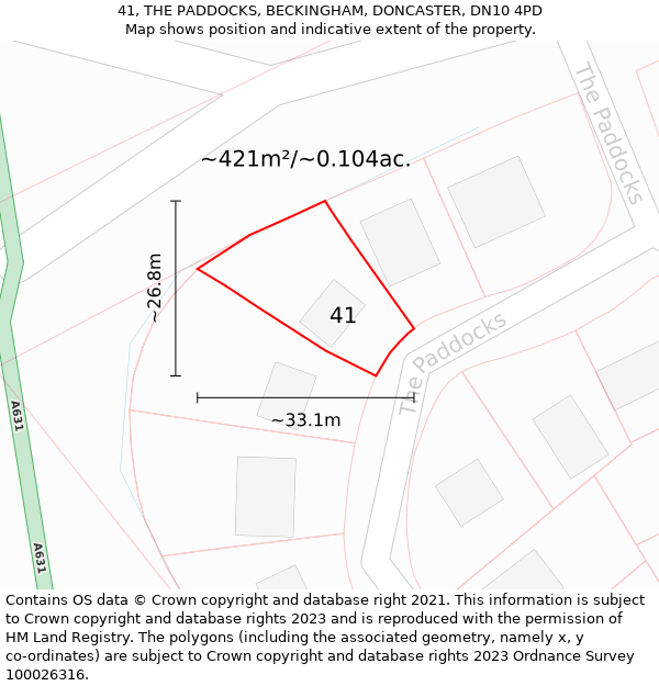41, THE PADDOCKS, BECKINGHAM, DONCASTER, DN10 4PD: Plot and title map