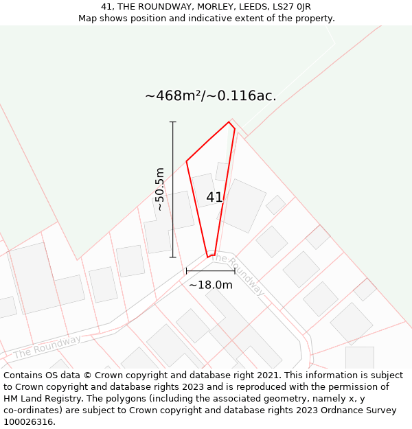 41, THE ROUNDWAY, MORLEY, LEEDS, LS27 0JR: Plot and title map