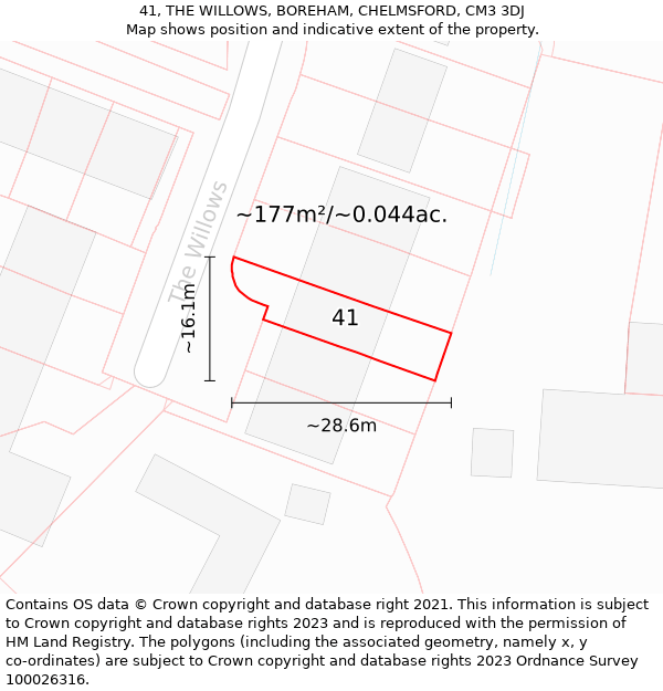 41, THE WILLOWS, BOREHAM, CHELMSFORD, CM3 3DJ: Plot and title map