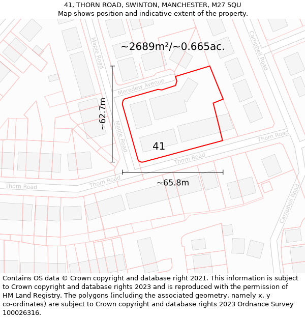 41, THORN ROAD, SWINTON, MANCHESTER, M27 5QU: Plot and title map