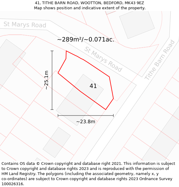 41, TITHE BARN ROAD, WOOTTON, BEDFORD, MK43 9EZ: Plot and title map