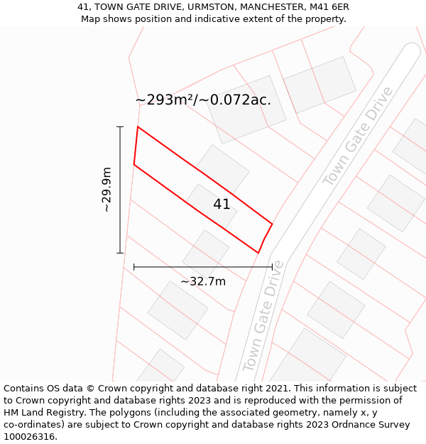 41, TOWN GATE DRIVE, URMSTON, MANCHESTER, M41 6ER: Plot and title map