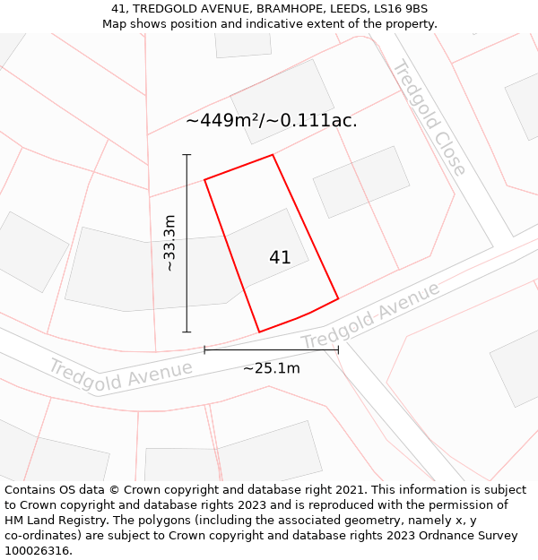 41, TREDGOLD AVENUE, BRAMHOPE, LEEDS, LS16 9BS: Plot and title map