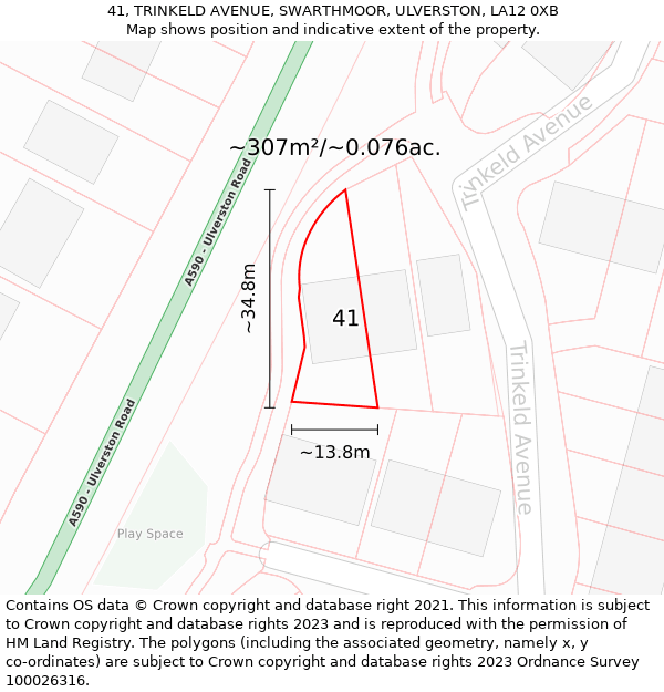 41, TRINKELD AVENUE, SWARTHMOOR, ULVERSTON, LA12 0XB: Plot and title map