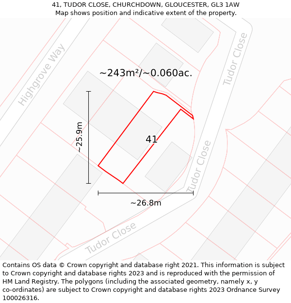 41, TUDOR CLOSE, CHURCHDOWN, GLOUCESTER, GL3 1AW: Plot and title map