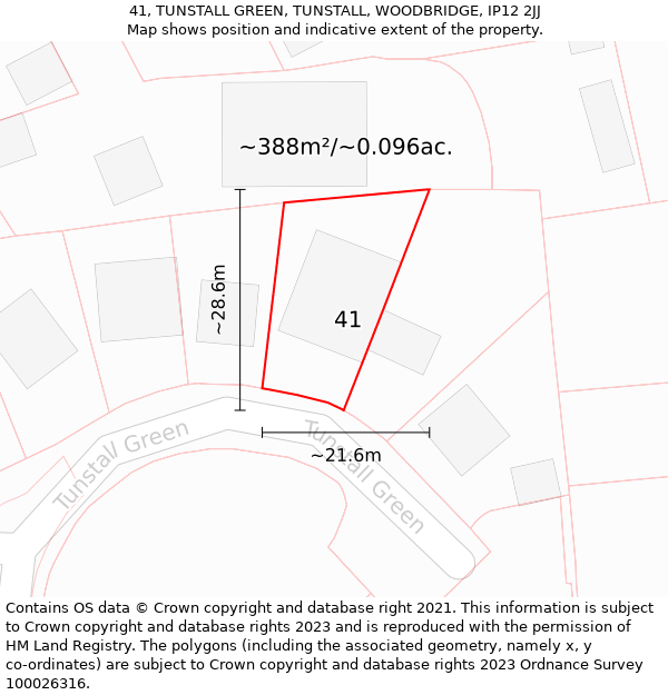 41, TUNSTALL GREEN, TUNSTALL, WOODBRIDGE, IP12 2JJ: Plot and title map