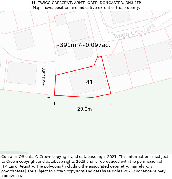 41, TWIGG CRESCENT, ARMTHORPE, DONCASTER, DN3 2FP: Plot and title map