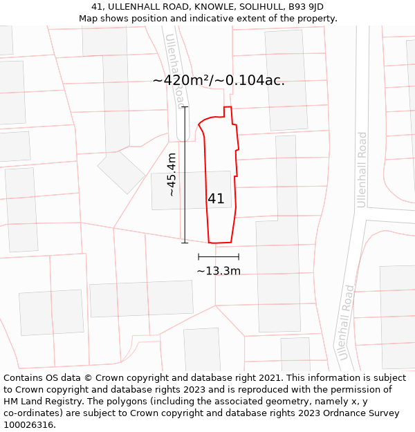 41, ULLENHALL ROAD, KNOWLE, SOLIHULL, B93 9JD: Plot and title map