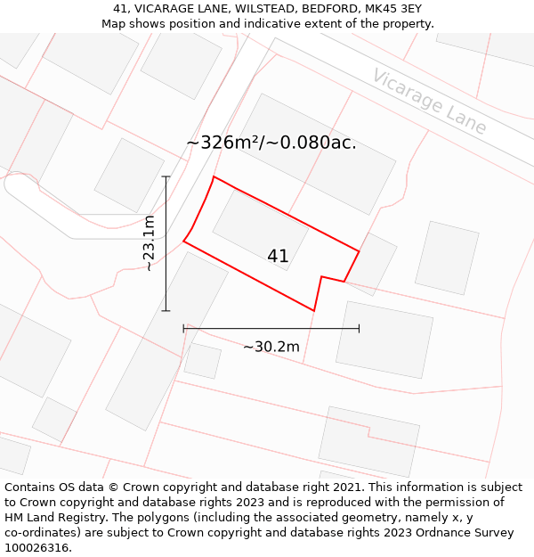 41, VICARAGE LANE, WILSTEAD, BEDFORD, MK45 3EY: Plot and title map